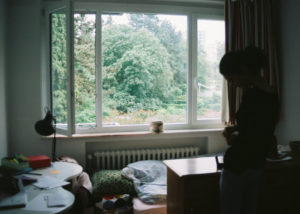 This is film photo is of my flatmate Maggi getting ready for work in the morning in her room.